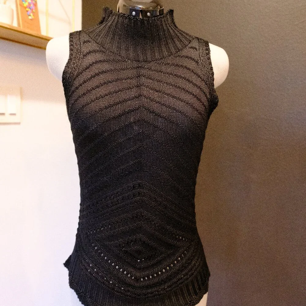 Bluemarine Black knit mock neck sleeveless top - Picture 1 of 4